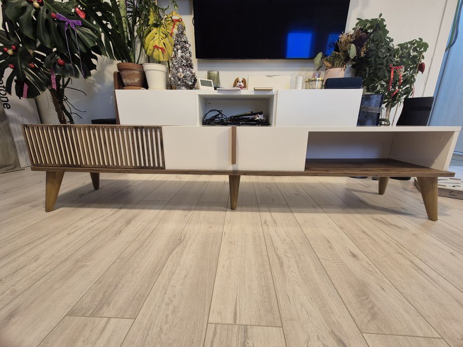 Comoda TV alb+lemn - stil scandinav