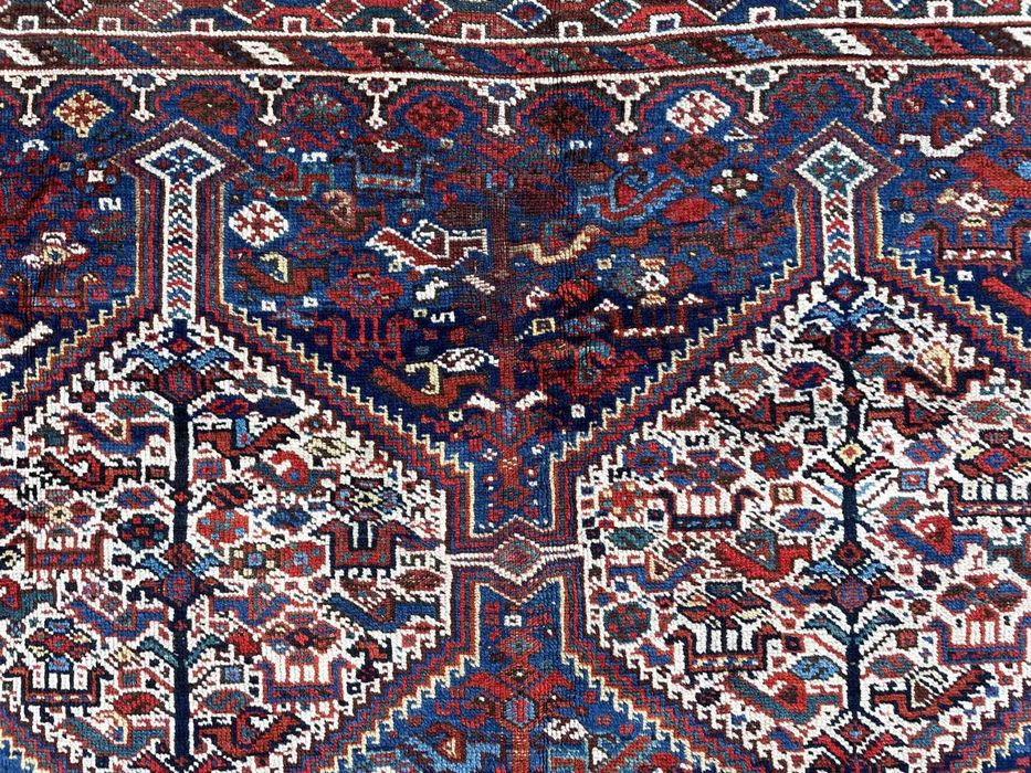 covor persan iranian antic vechi tribal Khamseh pasari mare 248x188 cm