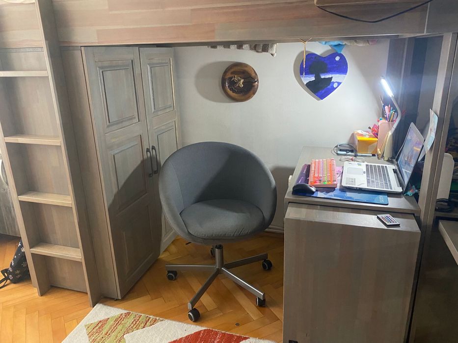Set de mobilier, pat+birou extensibil+dulap+poliță detașabilă