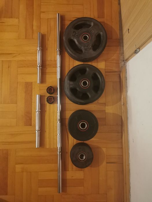 Set haltera și gantera bodybuilding, fonta în cauciuc, 72 kg
