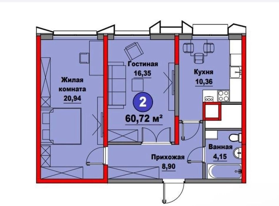 Жк Regnum Plaza 2х-комнатная 60м2 Коробка