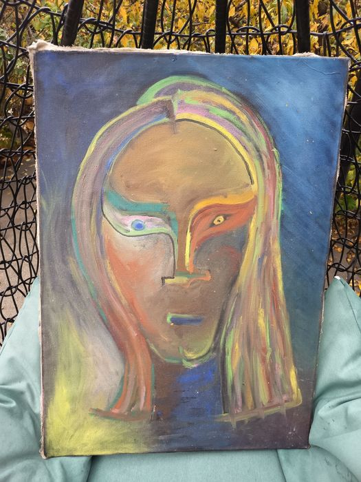 Tablou Vechi Pictat Lucrare Abstracta Pictata Pe Panza