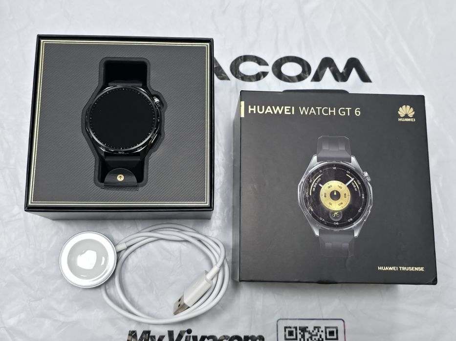 КАТО НОВ 46mm Huawei watch GT 6 Vivacom Гаранция 2027 Black / Черен GT6
