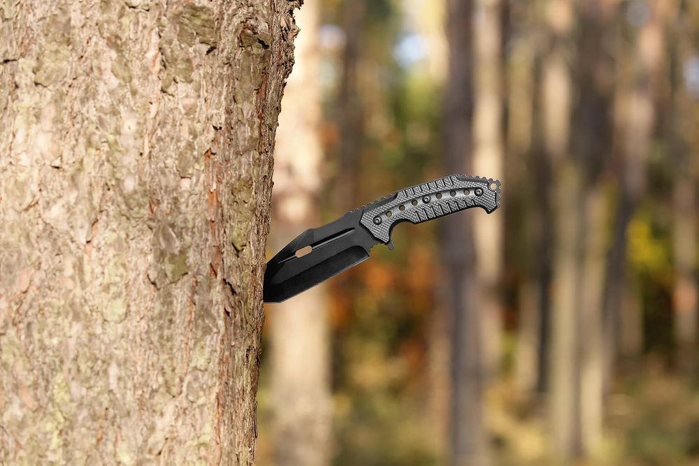 Cutit vanatoare IdeallStore®, Survival Avenue, otel, 23 cm, negru