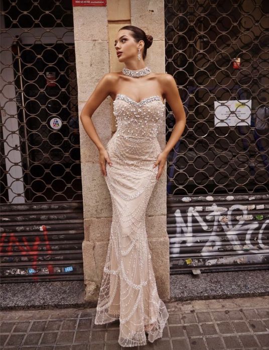 Официална рокля с камъни и перли