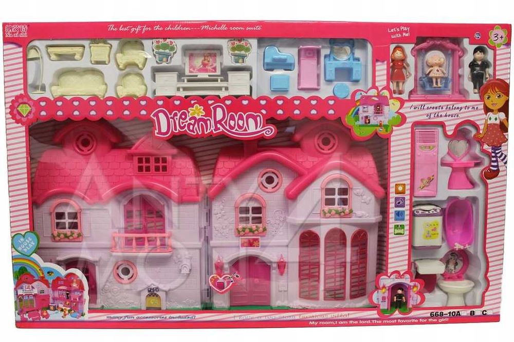 Голяма Розова къща за кукли с аксесоари