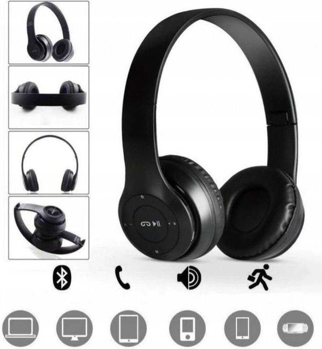 Casti wireless over-ear cu microfon MP3 player slot card SD radio FM