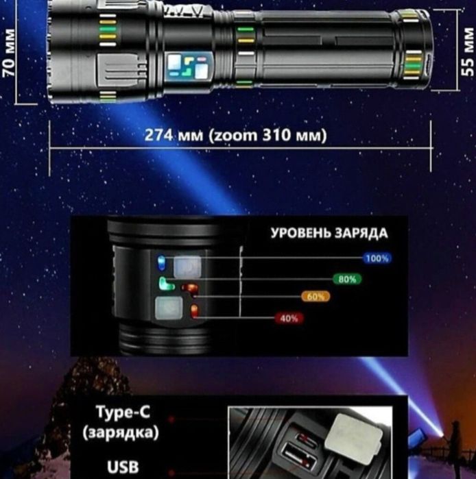 Электрофонарь-повербанк супермощный