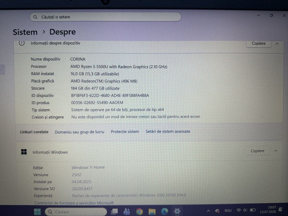 Laptop HP 15s – Ryzen 5 5500U, 16GB RAM, SSD 512GB, Windows 11 – Ca nou