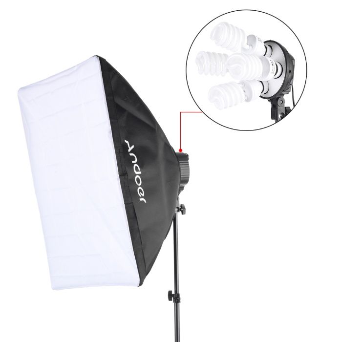 Kit Studio foto-video 3x Softbox,12x bec 45W, macara + geanta