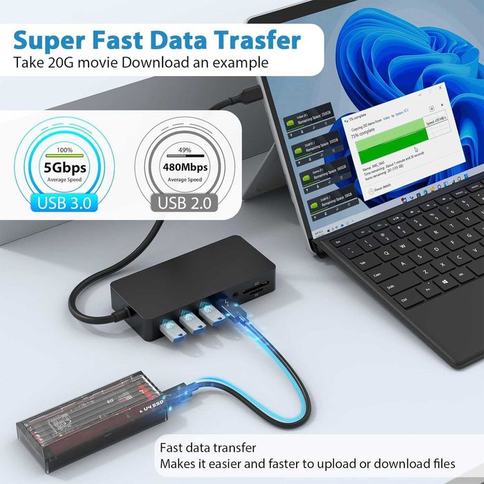 Докинг станция Rocketek SH701C USB-C 12 в 1 100W PD