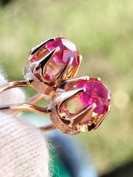 Cercei Aur 14K 583 Rusia Rusesti Cu Rubelit Aur Rusesc Model Tulip