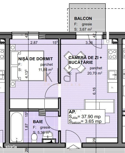 Apartament FINISAT 2 camere 37.9mp, Apahida-Estimo Residence