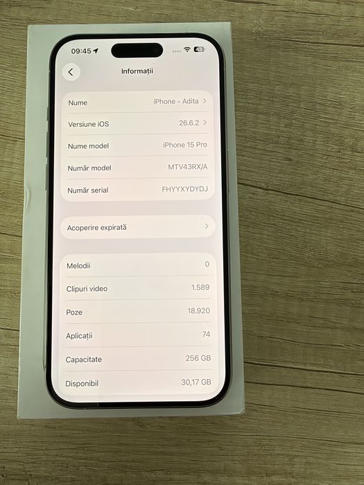 Vand iPhone 15 PRO 256GB White Titanium Alb 80%