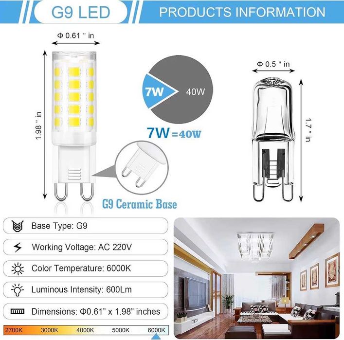 Lampă LED G9 strălucitor AC220V 230V 240V 7W Ceramic lumina calda
