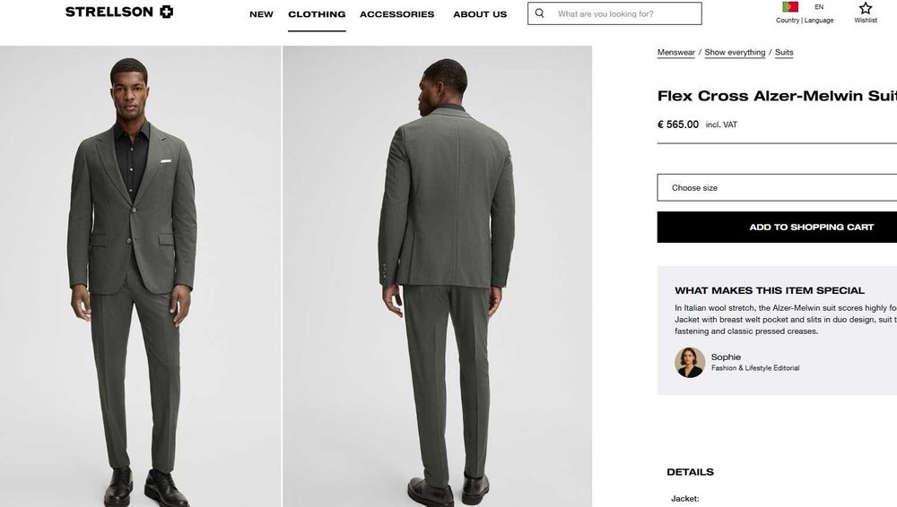 Costum slim fit 50 L premium STRELLSON lana 100% respirabila gri
