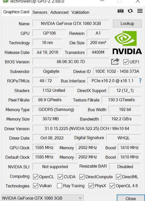 gtx 1060 3gb gigabyte g1