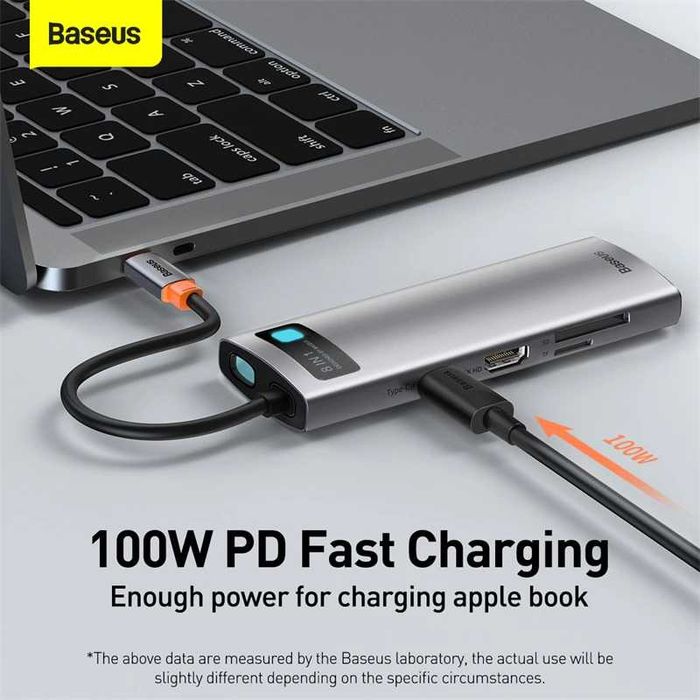Преходник Baseus, Хъб за Macbook, USB-3.0, HDMI 4K HD, RJ-45, TF Card
