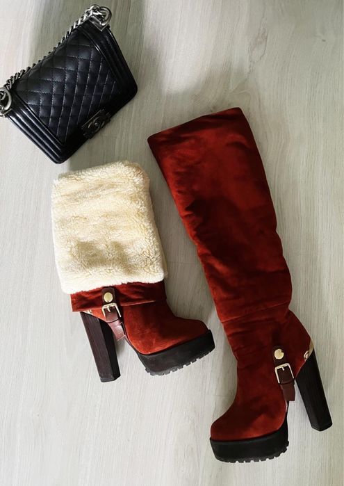 Замшевые зимние сапоги