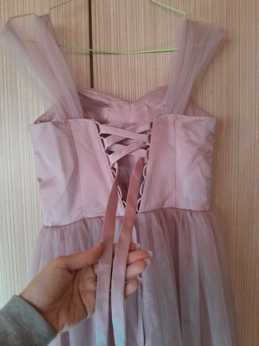 Официална дълга рокля, светло розово, тюл