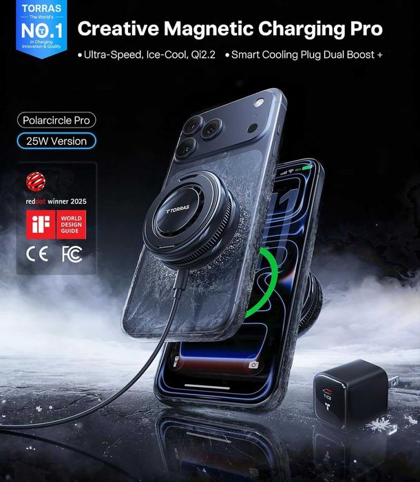 Премиум MagSafe Зарядно TORRAS PolarCircle (25W) с Охлаждане