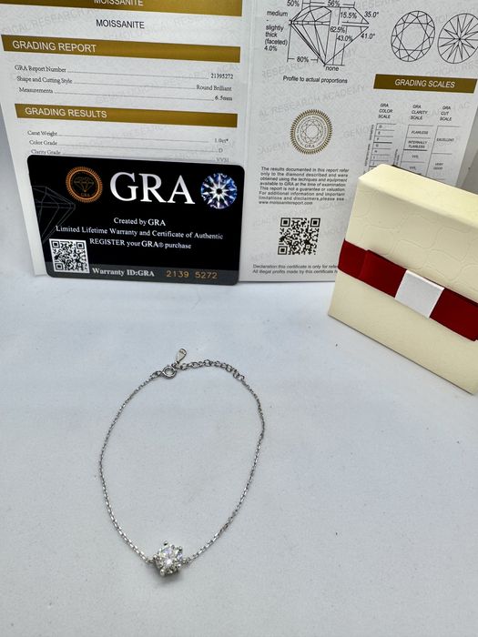 Сребърна гривна с мойсанит (Диамант) 1 карат