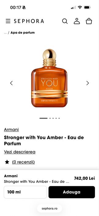 Armani Stronger with You Amber - Eau de Parfum 100ml, nou, sigilat, 100% original cu posibilitate de verificare in persoana in magazinul nostru