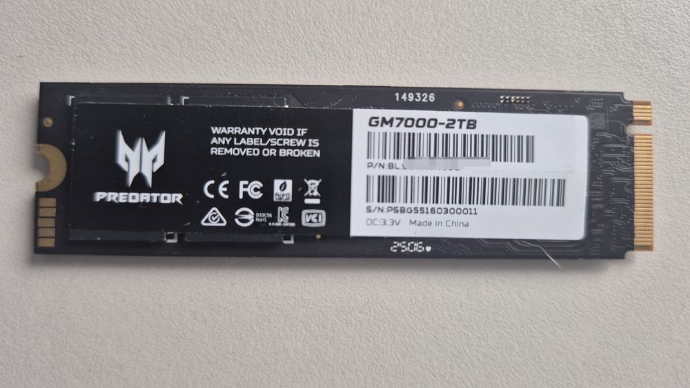 SSD 2TB PCIe 4.0 Predator MG7000 nou, M.2 nvme ACER