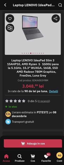 Laptop (Gaming) NOU la cutie Lenovo cu Ryzen 5 + 16GB ram si SSD 512GB