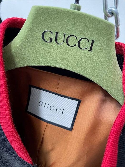 Gucci Leather Bomber Jacket with Web