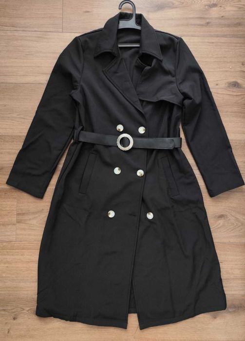 Ново Дълго палто с колан, едноцветно стилно