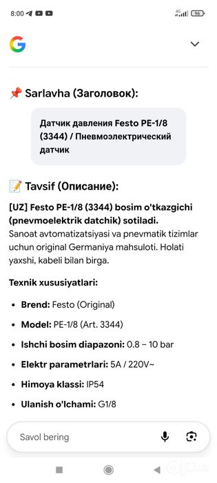 Festo bosim olchagichi