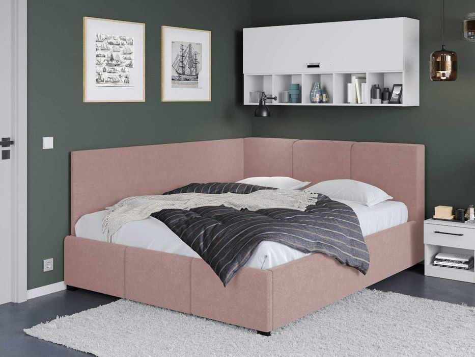 Pat Tapitat de colt Avelis roz cu somiera fixa