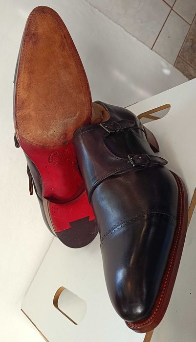 Panfofi de lux 45.5 46 46.5 monk GREVE NOI lucrati manual piele patina