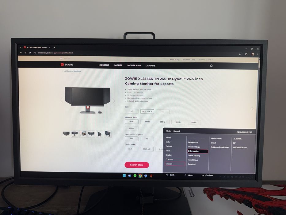 Monitor Zowie Benq XL2546K 240HZ Dyac+