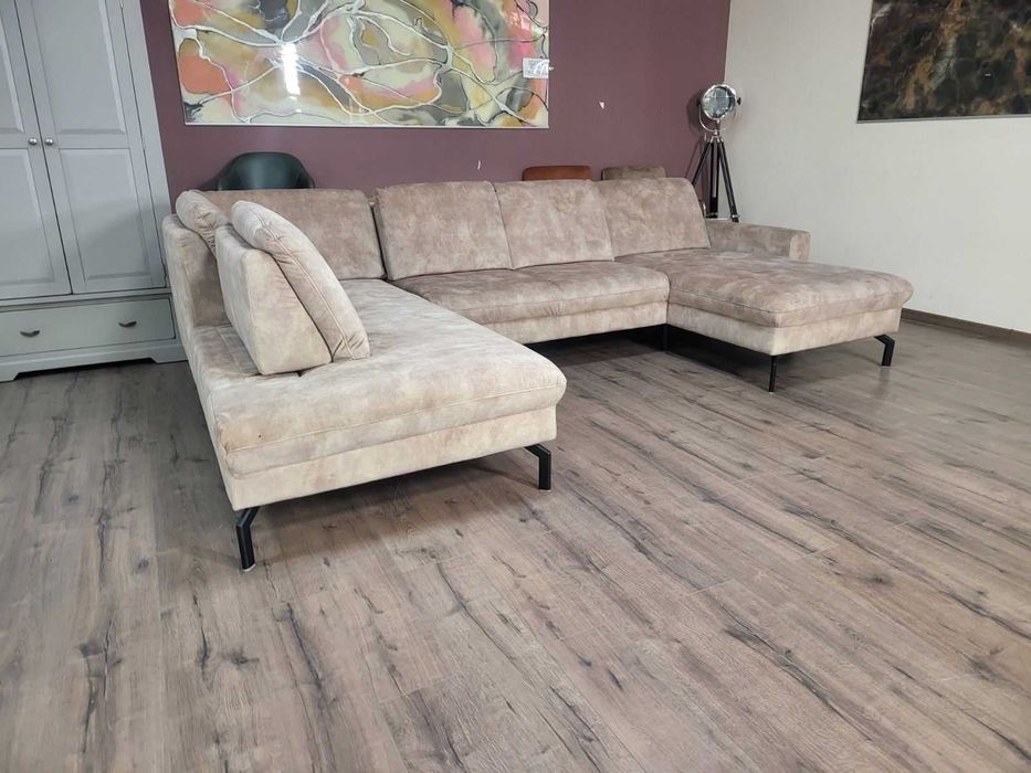 Светло кафяв/бежов П-образен ъглов диван от плат LS701521