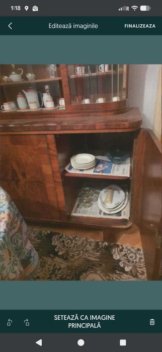 Bufet comoda vitrina an 1930 VINTAGE lemn masiv nuc, Art Deco UNICAT