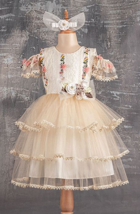 rochie tull Zana Florilor,cu broderie si danteluta, clips inclus