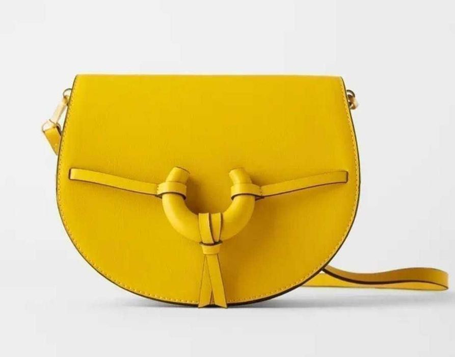 Дамска средно голяма чанта през рамо Zara, 2 отделения, Жълта