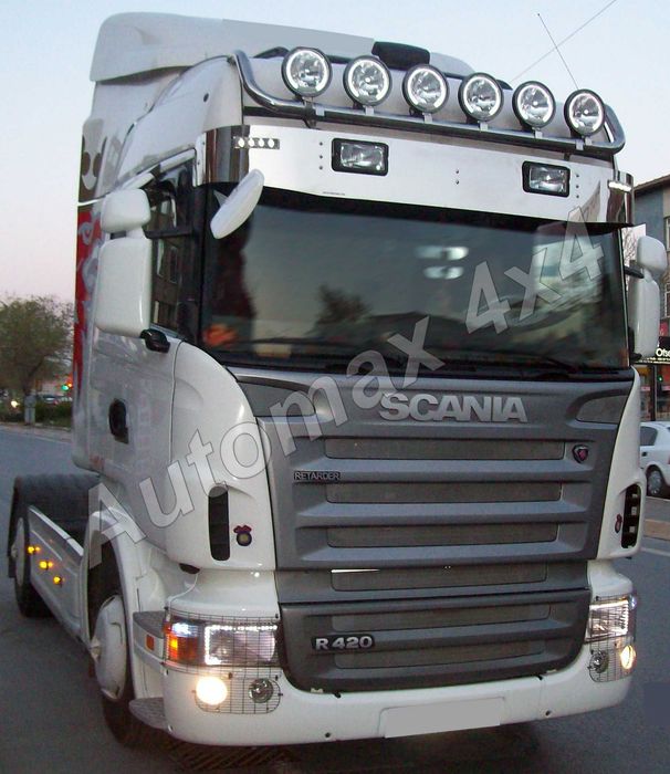 Bullbar, bara inox, suport proiectoare plafon Scania