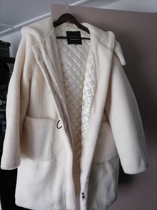 Модерно екрю зимно палто от шерп, макси, марка Ulla Popken