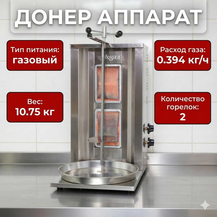 Донер аппарат для донера и шаурмы, газовый (2 горелки) — Турция