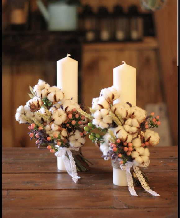 Lumanari cunuie botez flori artificiale lavanda bumbac