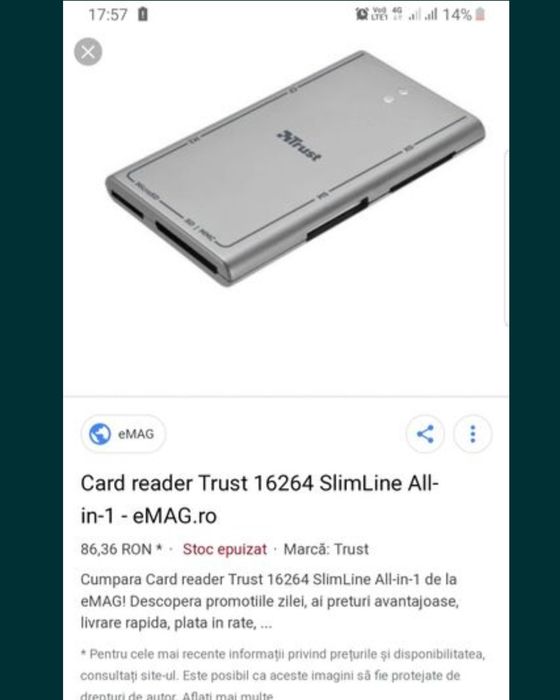 card reader trust slimline all in 1 tru16264.pret redus. Produs nou