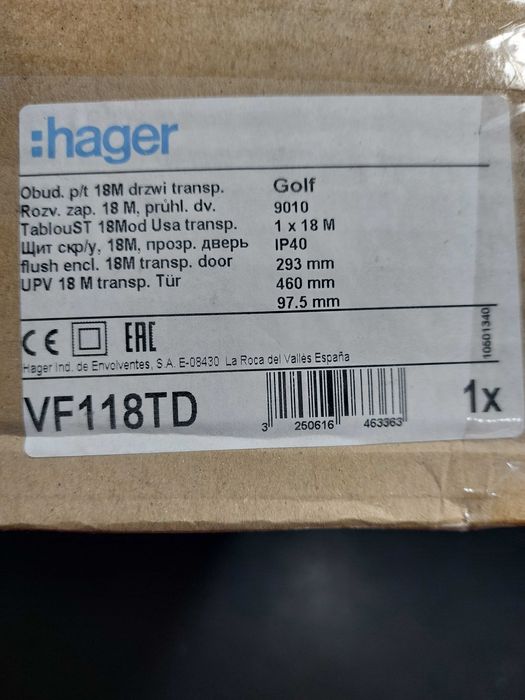 Tablou 18 module (1x18), montaj incastrat, Hager VF118TD, NOU