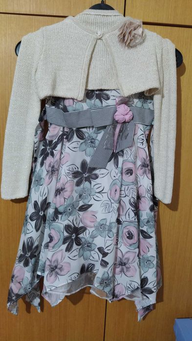 Детска официална рокля с подплата + плетена пелерина