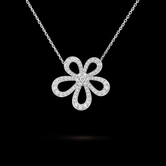 Van Cleef & Arpels VCA Silver Flowerlace Diamond Clover Дамско Колие
