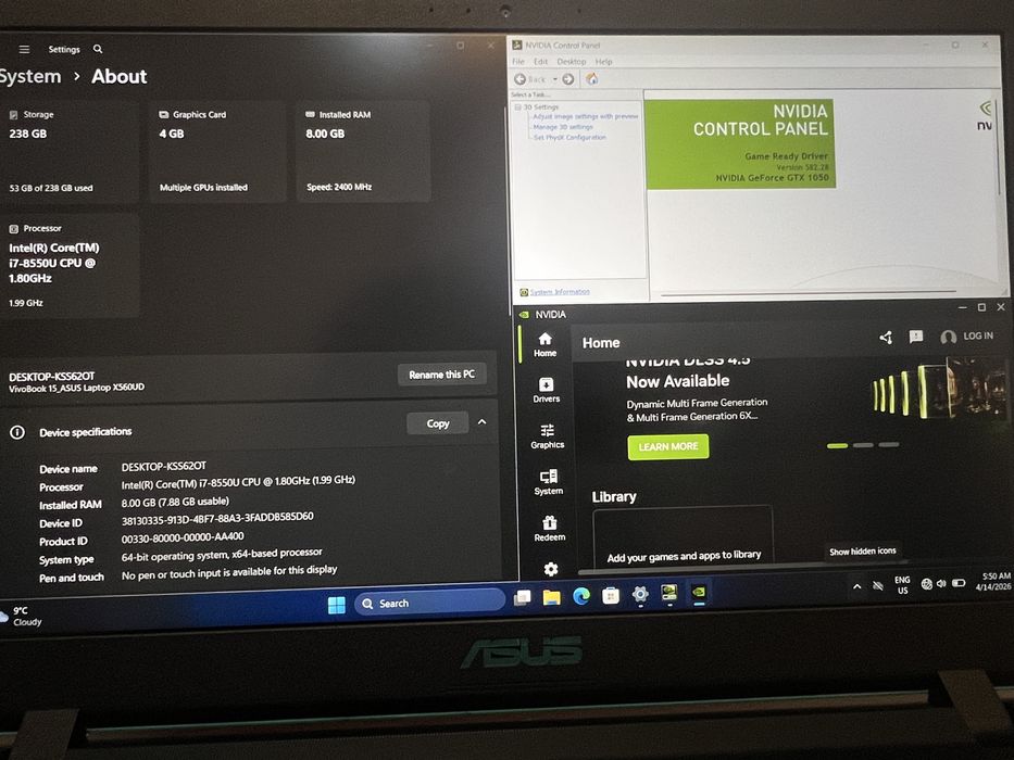 Vând Laptop ASUS VivoBook 15 X560UD | i7 8th Gen, GTX 1050, 256 GB SSD, Win 11 Pro, Cyan