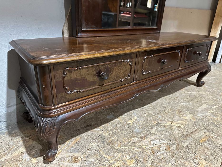 Comoda cu Oglinda Vintage Stil NeoBaroc; Toaleta din Lemn masiv