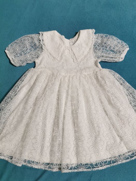 Rochie albă dantelă fetiță 5-6 ani (110-116 cm)